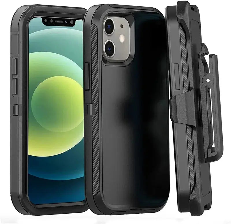 3-in-1 Heavy Duty Defender Armor Case for iPhone 16, 16 Pro Max & Previous Models – Shockproof Rugged Case with Kickstand, Belt Clip, Wireless Charging, and Dual Layer Protection