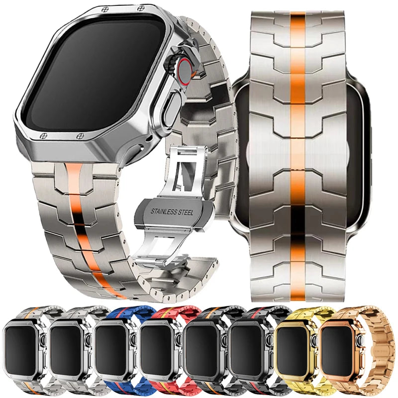 TitanGuard Elite Series Titanium Band & TPU Case for Apple Watch