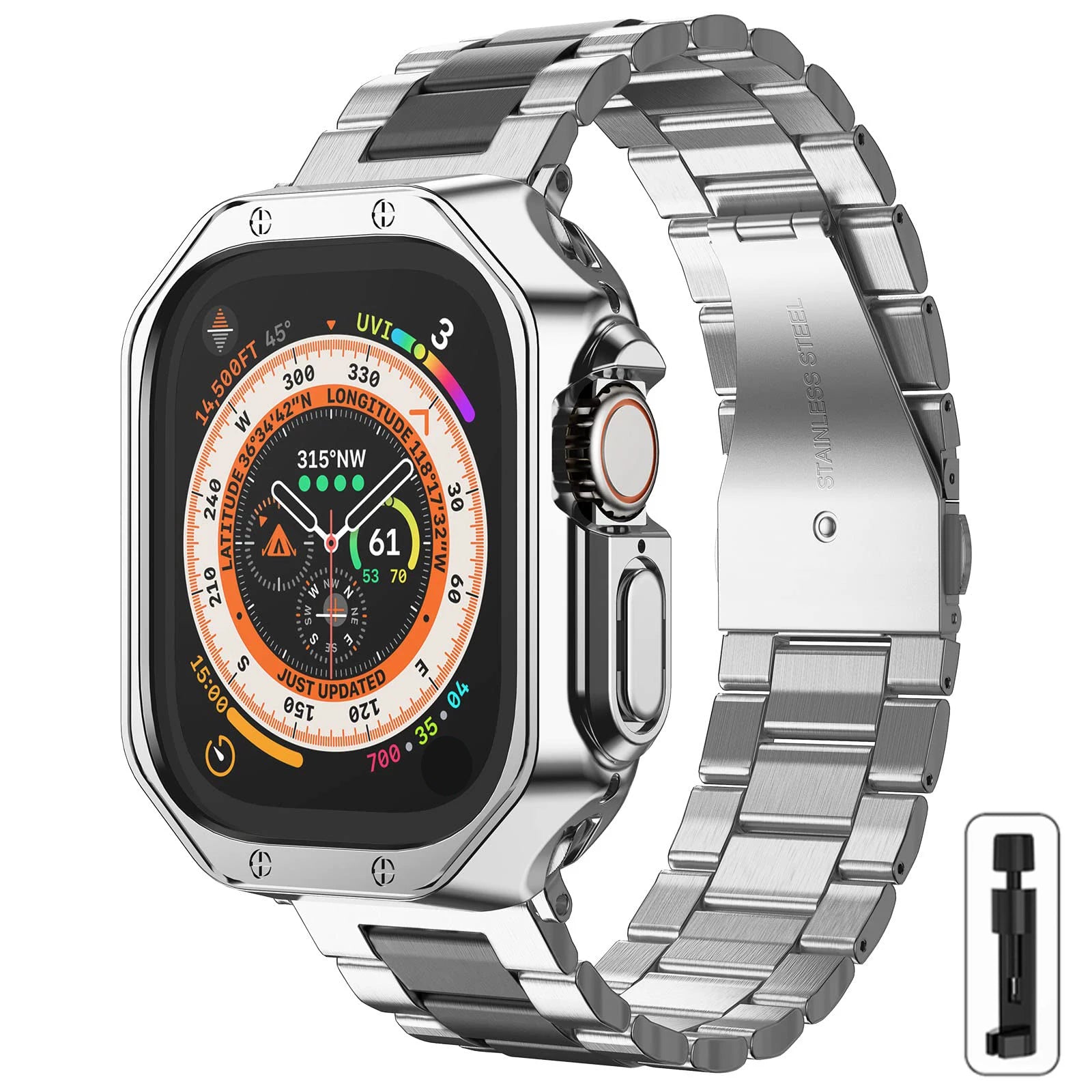 EliteGuard Stainless Steel Band & Protective Case for Apple Watch Ultra and Series 4-10